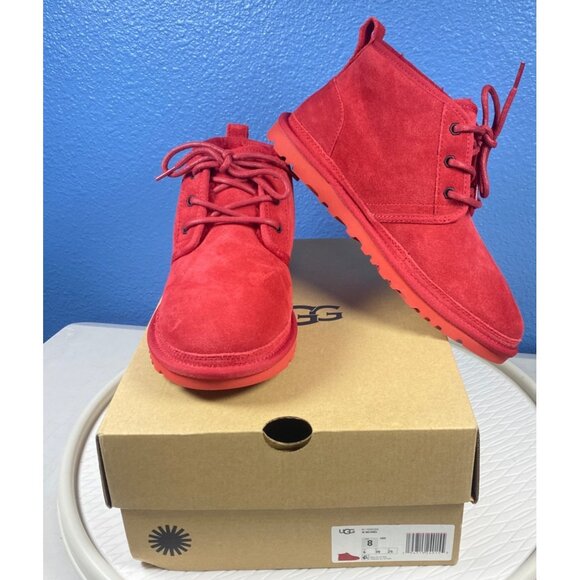 New UGG NEUMEL Mid Top Casual Snow Boots Suede Red Fur Women's 8 EU39 - Picture 1 of 12